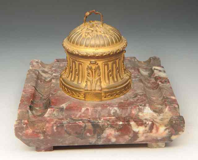 Appraisal: A FRENCH GILT METAL ENCRIER with hinged rising lid and