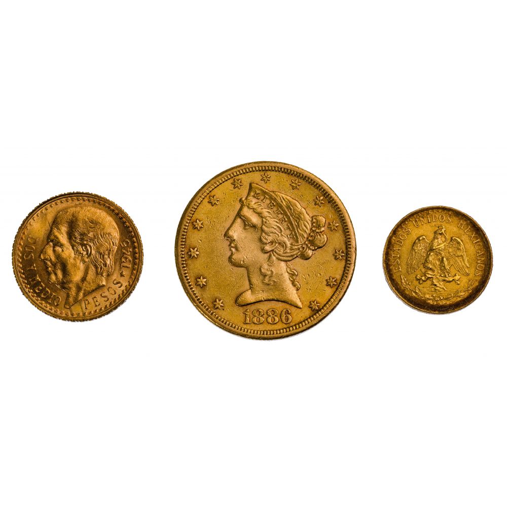 Appraisal: -S LIBERTY GOLDTogether with peso and peso gold coins