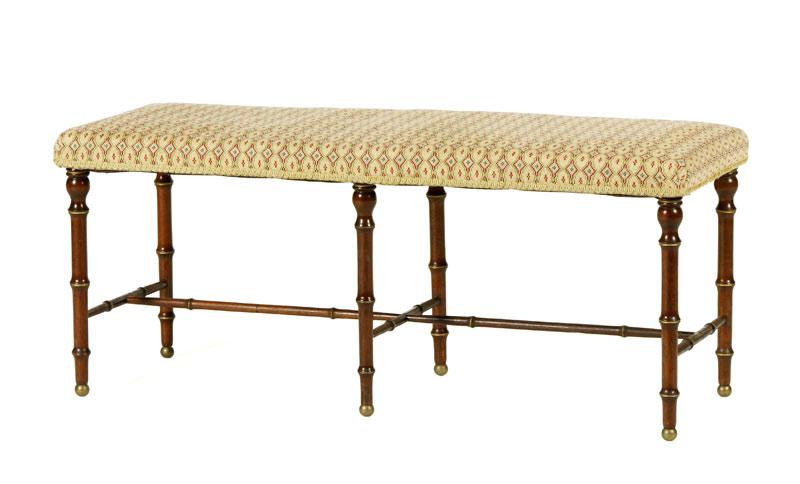 Appraisal: - Upholstered Bench Upholstered bench with turned wooden legs and