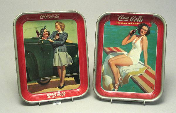 Appraisal: amp Coca-Cola Trays Lithographed tray depicting girl on springboard damage