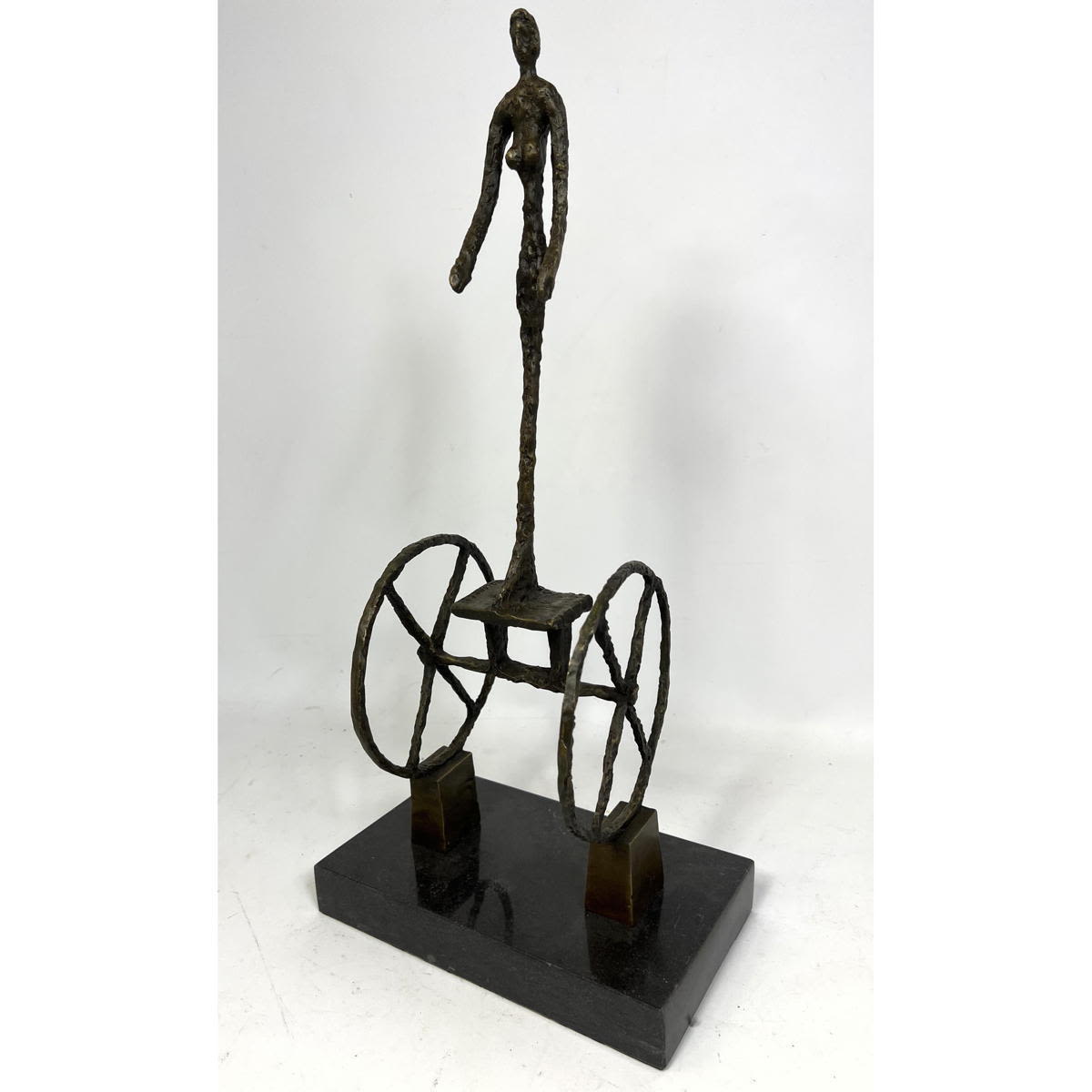 Appraisal: After Giacometti Sculpture on Granite Base Figure on Chariot brutalist