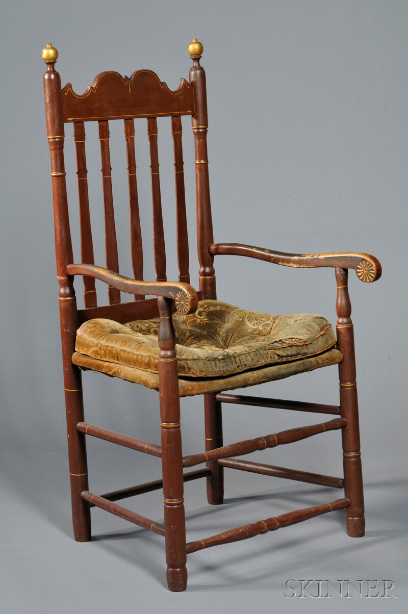 Appraisal: Paint-decorated and Carved Bannister-back Armchair Portsmouth New Hampshire last half