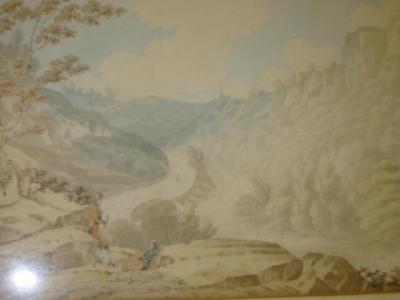 Appraisal: ENGLISH SCHOOL Figures Resting on a Mountain Path with stream