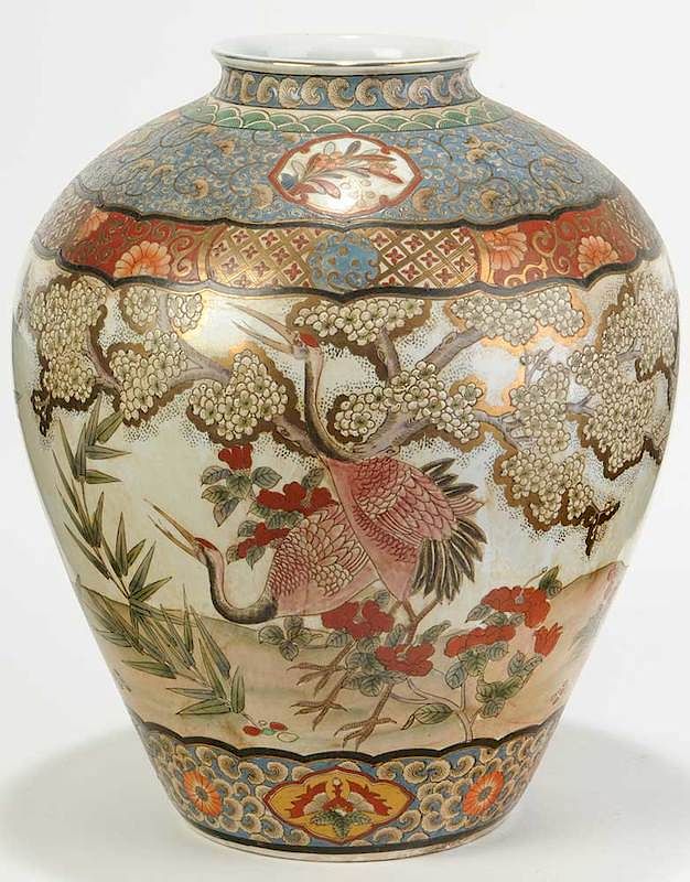 Appraisal: Large Asian Enameled Crane and Blossoms Vase th century porcelain