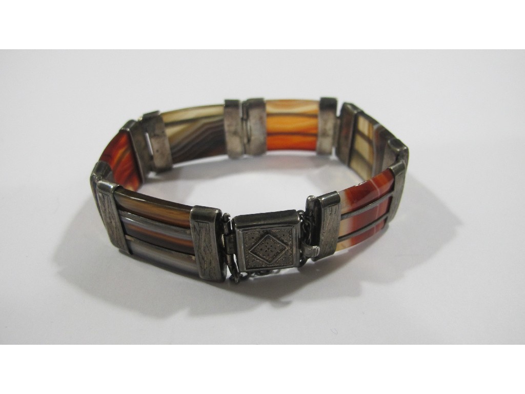 Appraisal: White metal mounted vari coloured agate bracelet