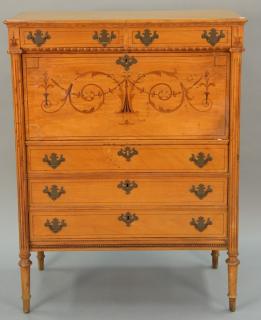 Appraisal: Louis XVI style inlaid mahogany drop front desk ht in