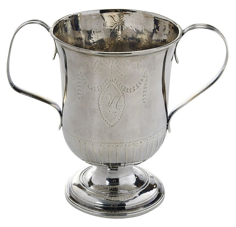 Appraisal: English Silver Two Handle Cup Sheffield possibly urn form two