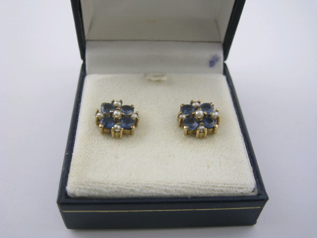 Appraisal: A pair of Sapphire and Seed Pearl Ear Studs each