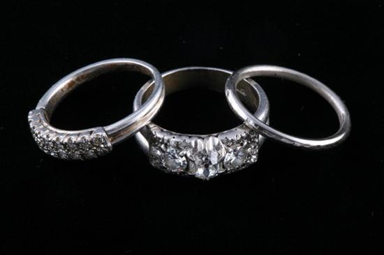 Appraisal: VINTAGE PLATINUM AND DIAMOND ENGAGEMENT TYPE THREE-RING SET Old European