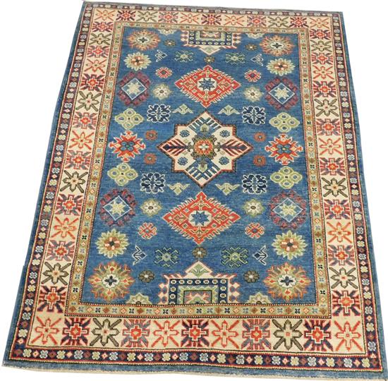 Appraisal: RUG Uzbek Kazak scatter rug cerulean blue cream border celadon