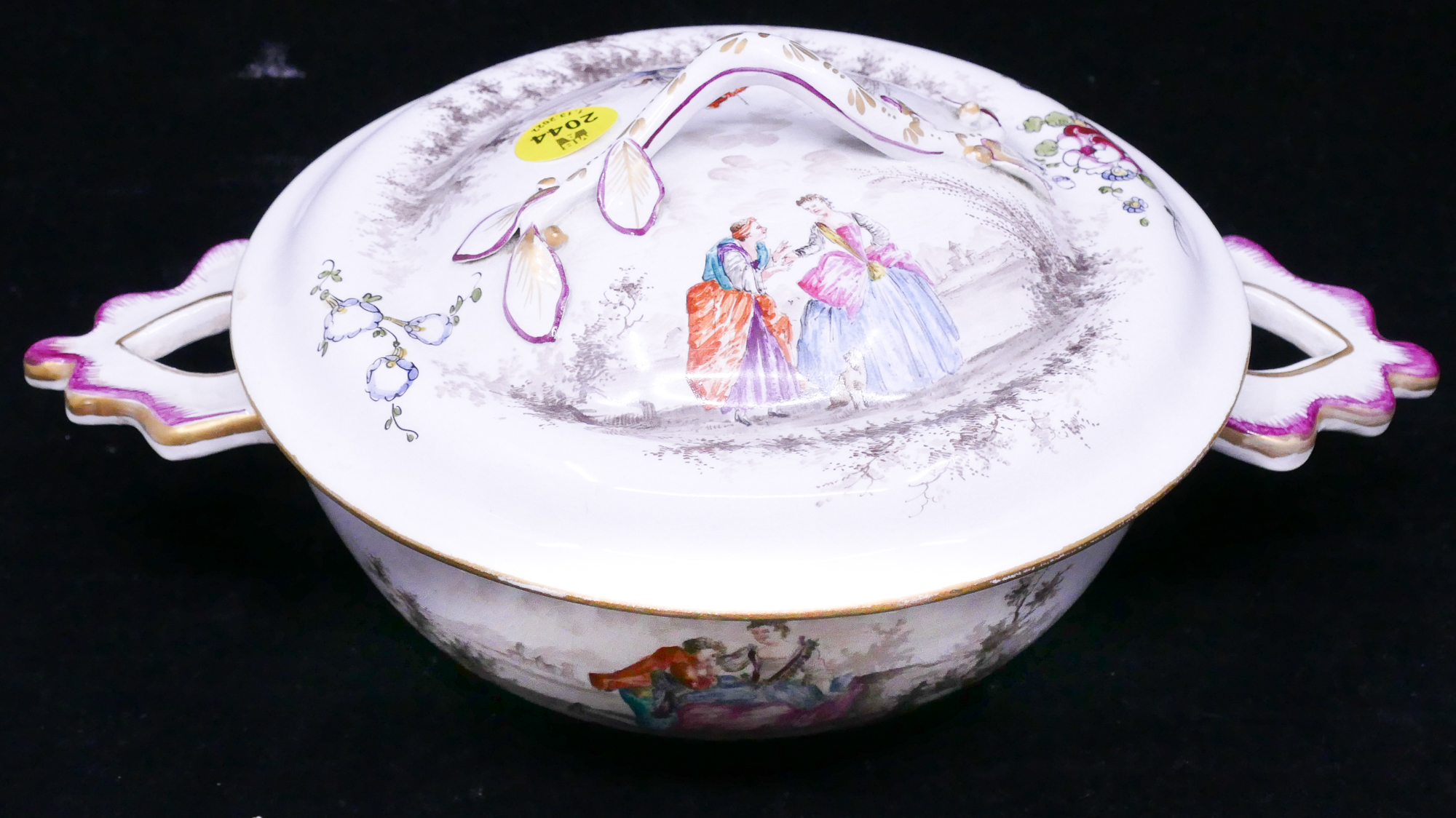 Appraisal: Antique French Faience Handpainted Covered Bowl- x ''