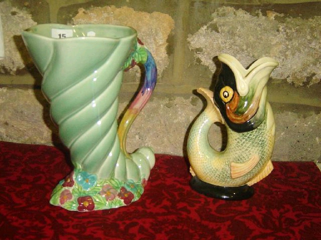 Appraisal: A Clarice Cliff green ground Cornucopia type jug with moulded