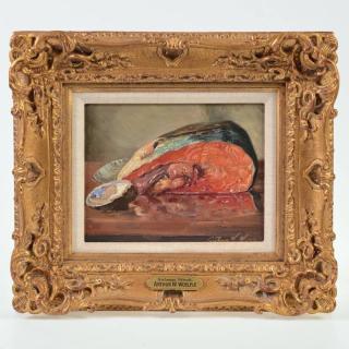 Appraisal: Arthur William Woelfle Salmon Steak oil on board signed A