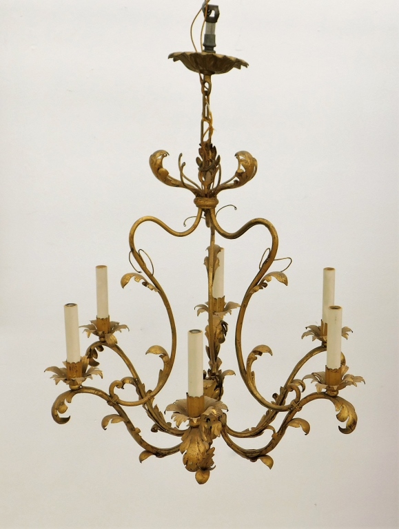 Appraisal: ITALIAN GILT TOLEWARE SIX ARM FLORAL CHANDELIER Italy Early th