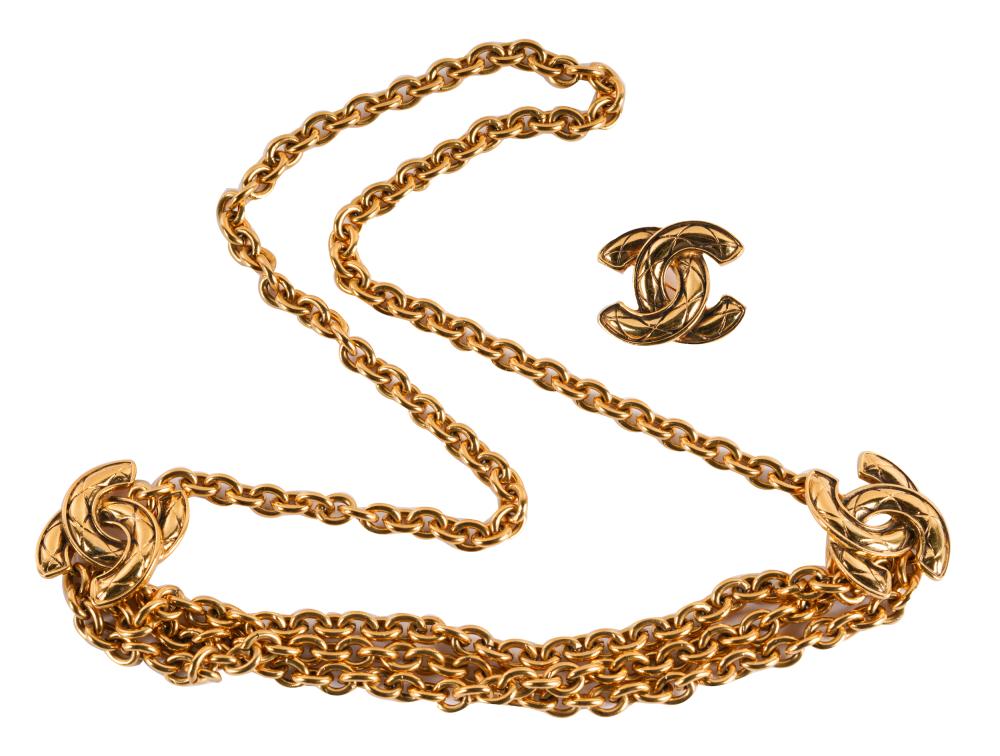 Appraisal: CHANEL GOLD-PLATE BELT BROOCHthe belt measuring inches long adjustable brooch