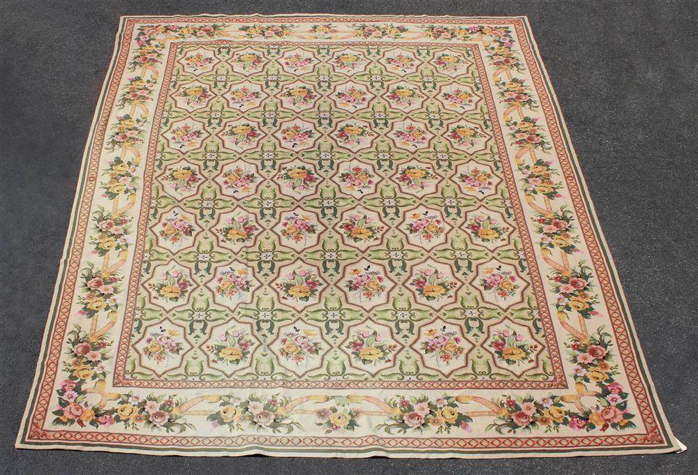 Appraisal: LARGE STARK NEEDLEPOINT FLORAL PATTERNED WOOL RUG Berlinwork stitch double