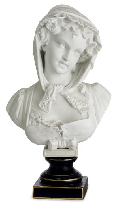 Appraisal: Limoges bisque porcelain bust of a young maiden early th