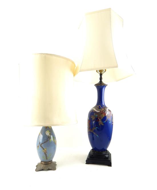 Appraisal: ASIAN Two th C cloisonn vasiform table lamps first with