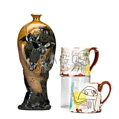 Appraisal: KIRK MANGUS JOLYON HOFSTED Three pieces Two glazed and sgraffito-decorated