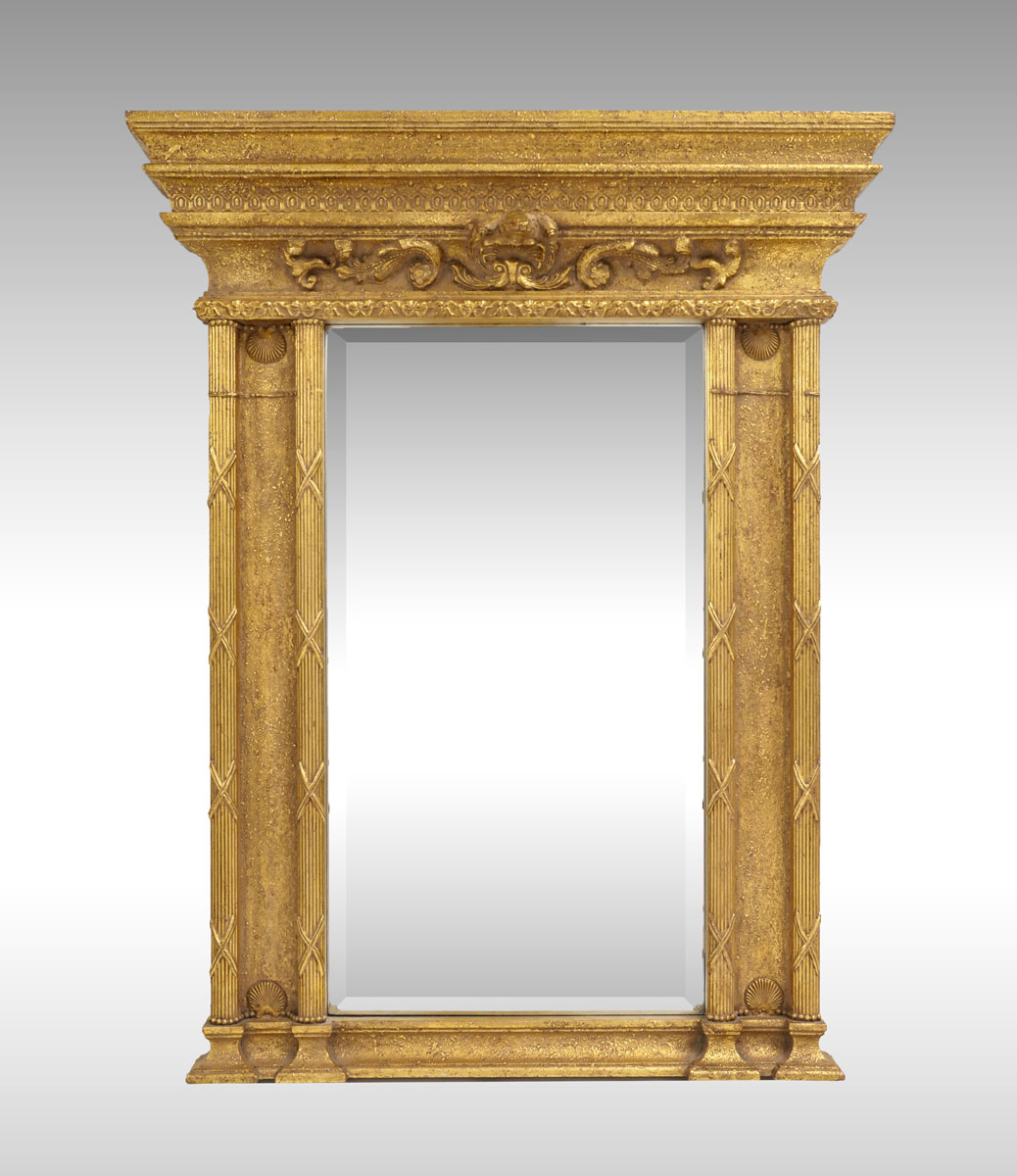 Appraisal: LARGE GOLD MIRROR Large mirror with a surmounting shell medallion