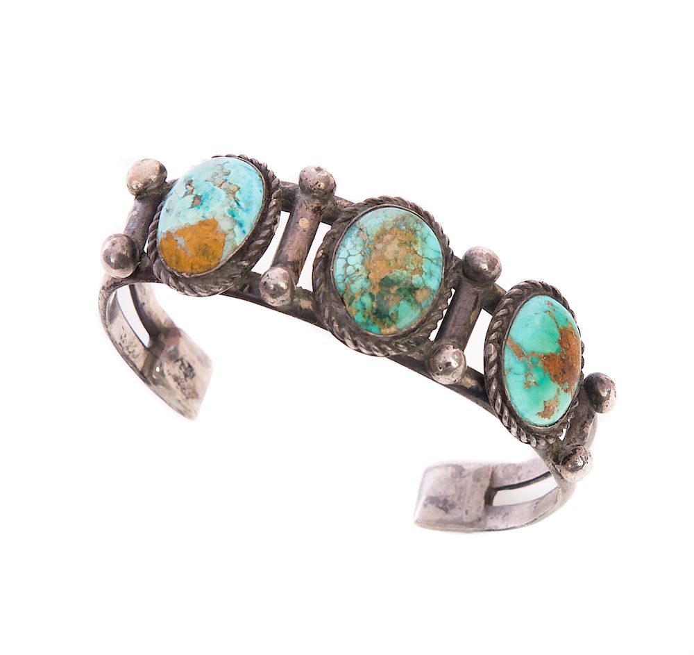 Appraisal: Native American Zuni Silver and Turquoise Bracelet Good original condition