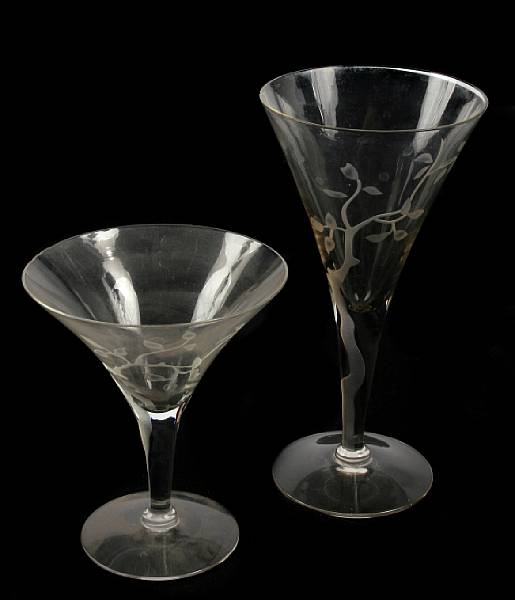 Appraisal: A set of Dorothy Thorpe engraved glass stemware comprising seven