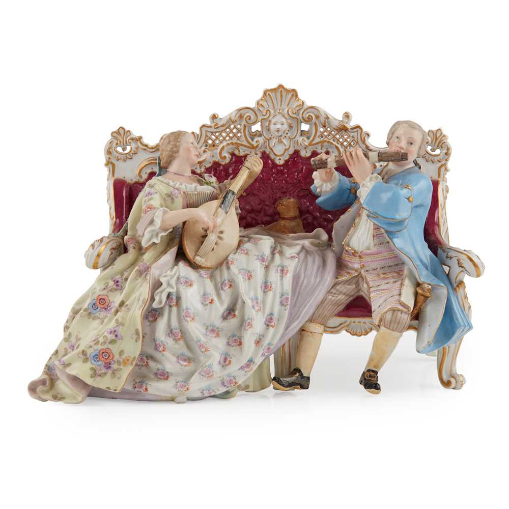 Appraisal: MEISSEN PORCELAIN FIGURAL GROUP OF TWO MUSICIANS LATE TH EARLY