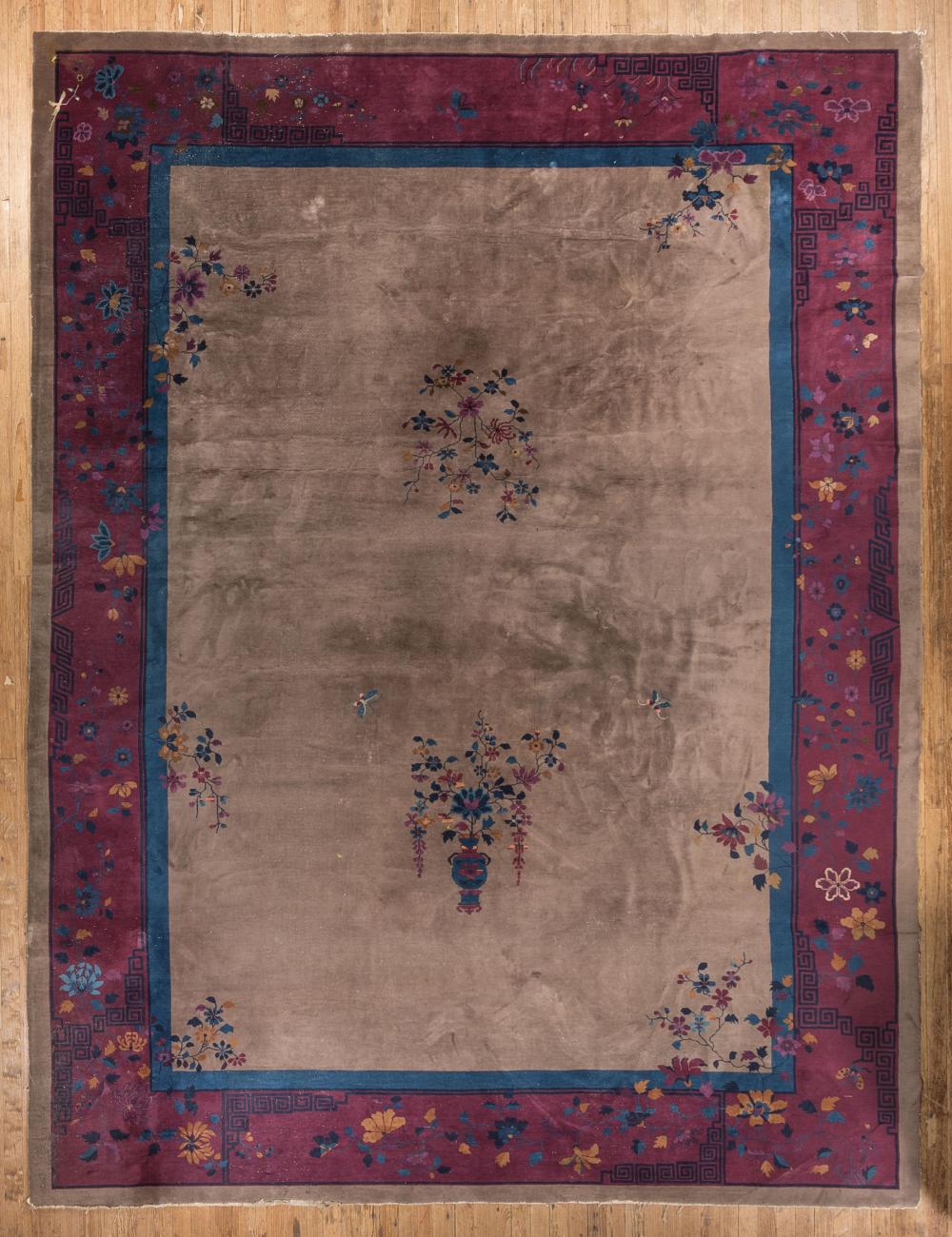 Appraisal: Chinese Art Deco Carpet gray blue and dark purple ground