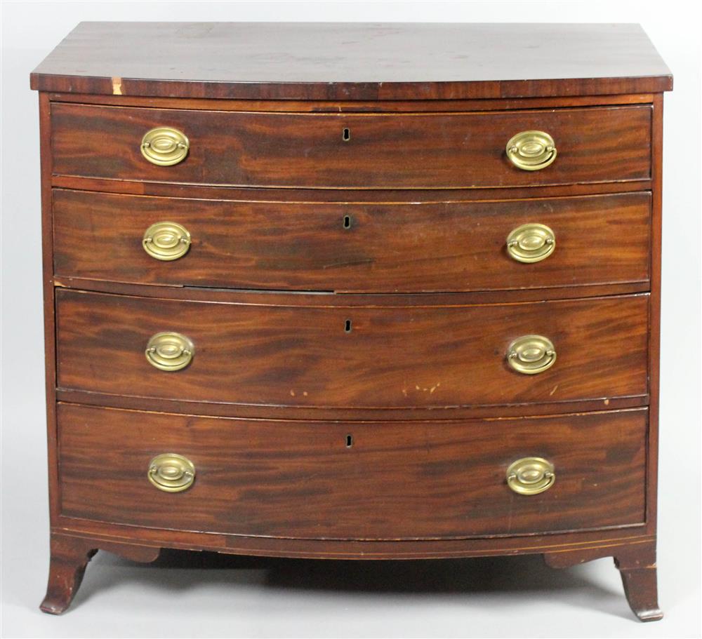 Appraisal: AMERICAN FEDERAL MAHOGANY BOW FRONT CHEST OF DRAWERS having a