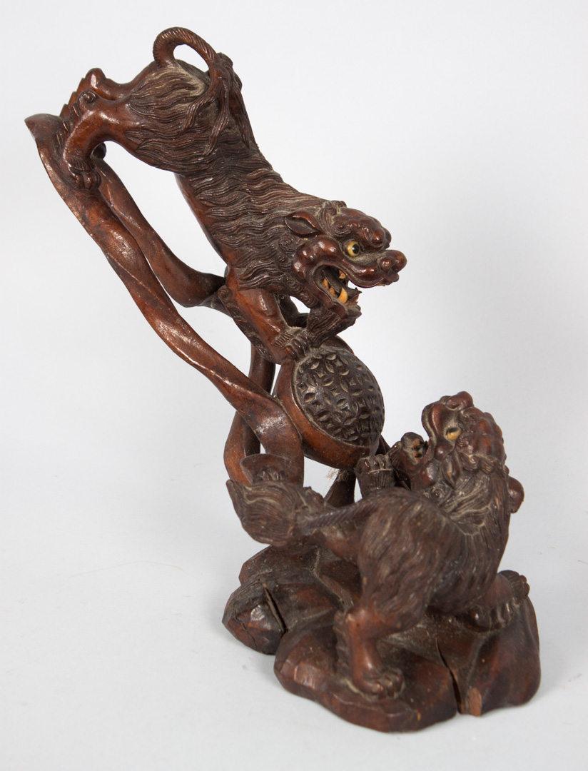 Appraisal: Chinese carved wood foo lion group late th early th