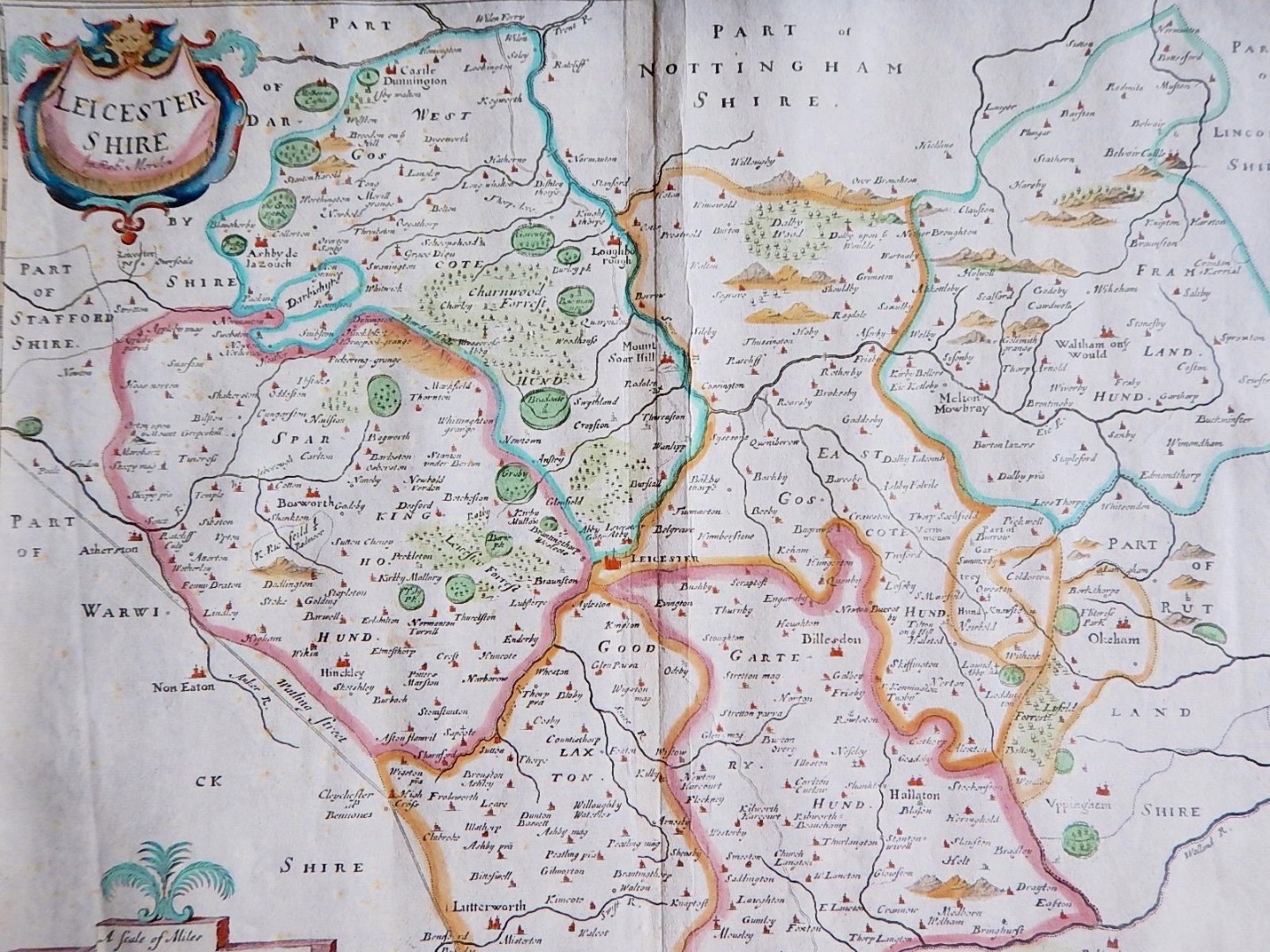 Appraisal: An antiquarian map of Leicestershire after Robert Morden with later