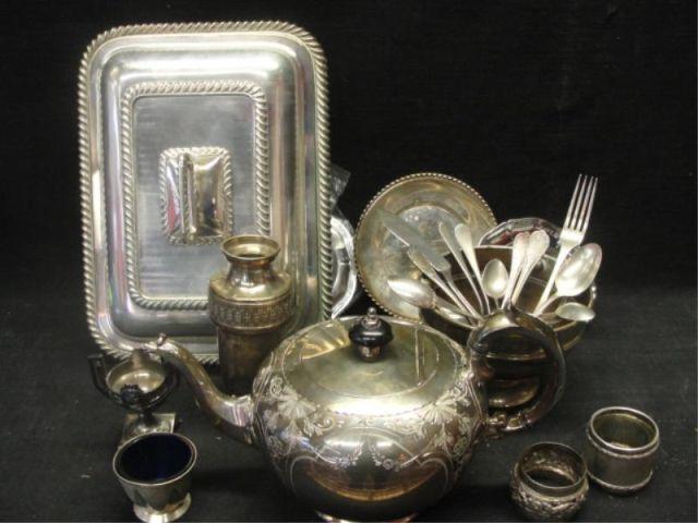 Appraisal: Assorted Silverplate -Teapot Flatware Casserole Saucers Napkins Rings etc Some