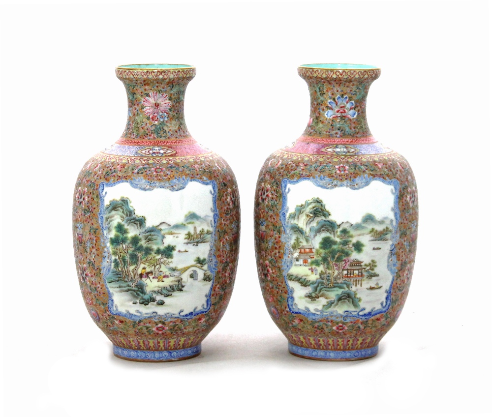 Appraisal: A pair of Chinese famille rose eggshell porcelain vases th