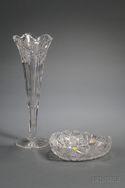 Appraisal: Colorless Cut Glass Trumpet Vase and Heart-shaped Low Bowl vase