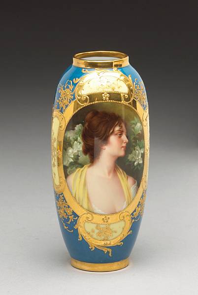 Appraisal: A Dresden porcelain portrait vase Azalee late th early th