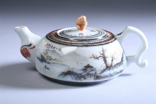 Appraisal: CHINESE FAMILLE ROSE PORCELAIN TEAPOT Signed Wang Yeting 'Pingshan' two-character