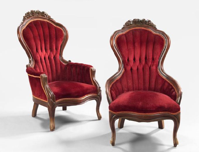 Appraisal: Pair of Rococo Revival-Style Mahogany Chairs late th century comprised