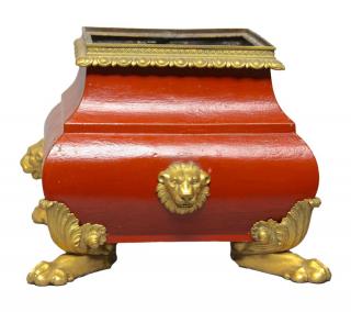 Appraisal: A Red Tole Peinte Planter With Finely Cast Gilt Bronze