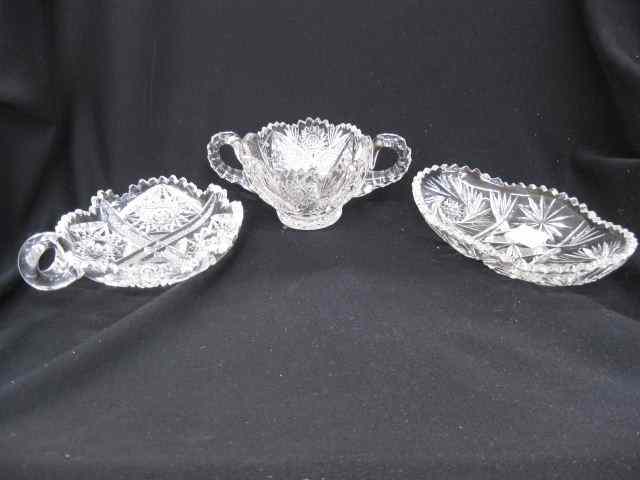 Appraisal: pcs Cut Glass handled nappy oval relish dish and sugar