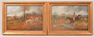 Appraisal: Two Henry Thomas Alken Fox Hunt Scene Oil Paintings Pair