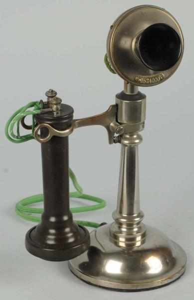 Appraisal: Western Electric Candlestick Telephone Circa nickeled brass beveled -digit faceplate