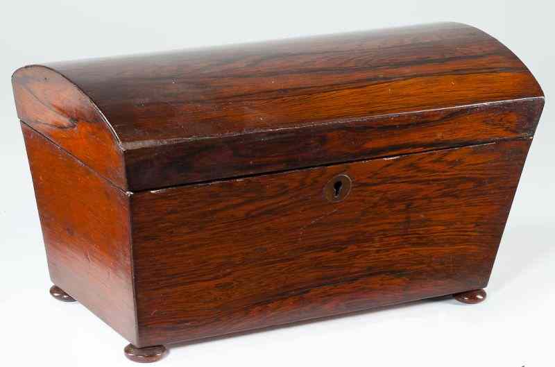 Appraisal: English Rosewood Domed Casket Tea Caddycirca with circular brass escutcheon