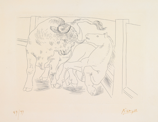 Appraisal: PABLO PICASSO Taureau et Cheval Etching x mm x inches