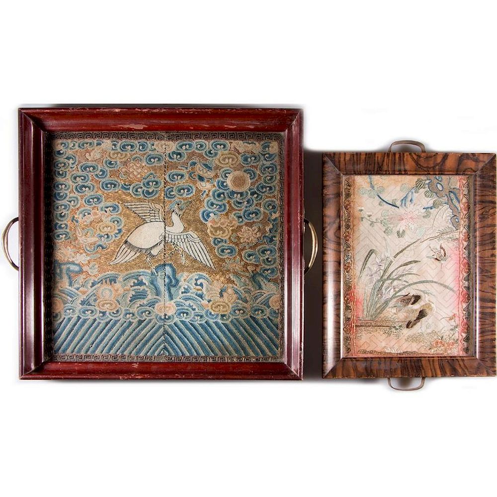 Appraisal: Two framed th century Chinese silk embroideries Two th century