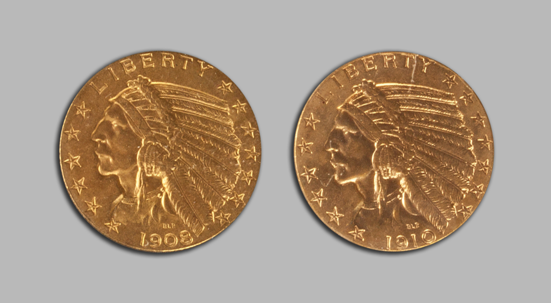 Appraisal: Two Gold Indian Head Five Dollar Coins