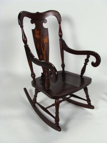 Appraisal: Vintage inlaid wood rocking chair