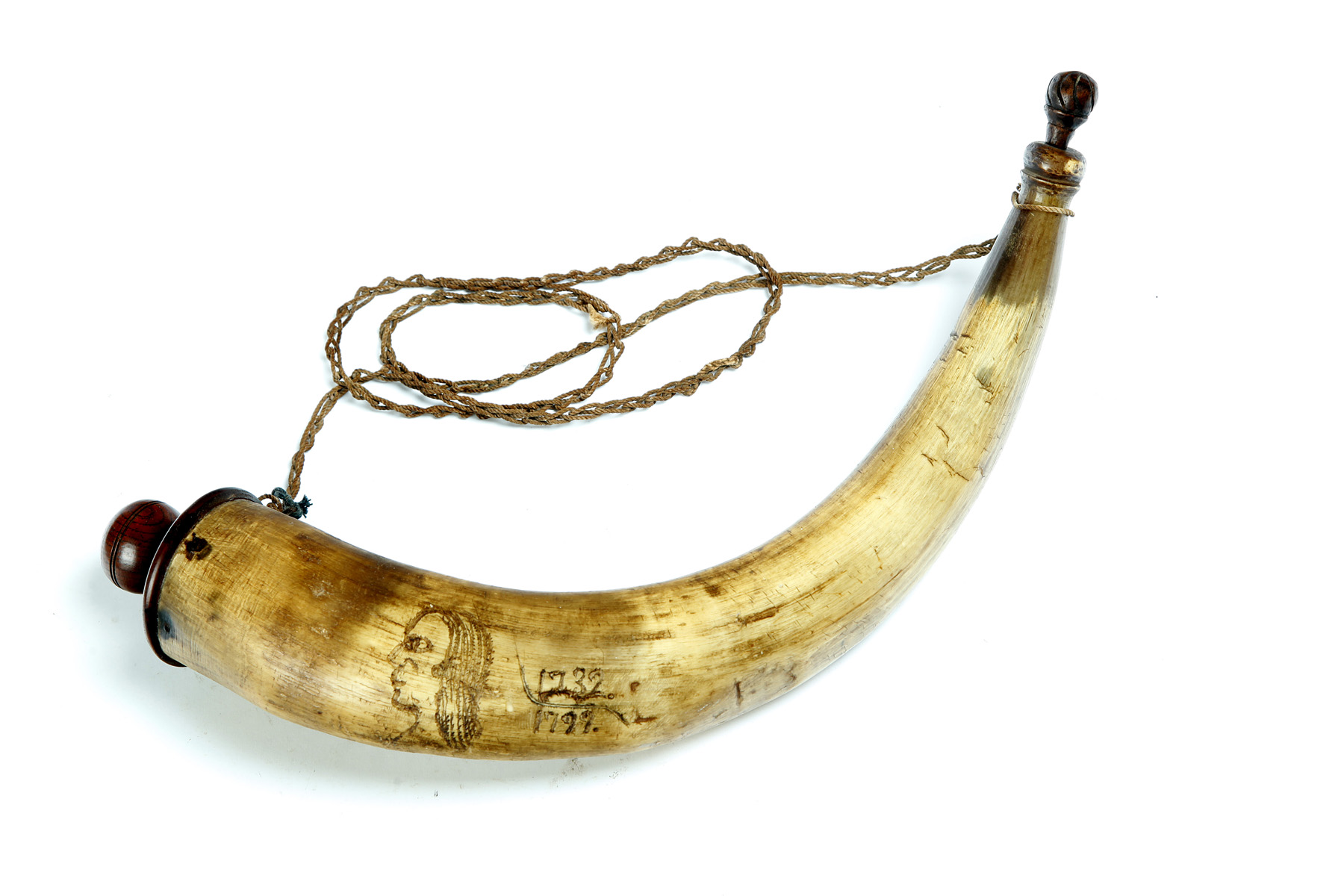 Appraisal: EARLY POWDER HORN WITH PORTRAIT OF GEORGE WASHINGTON Probably England