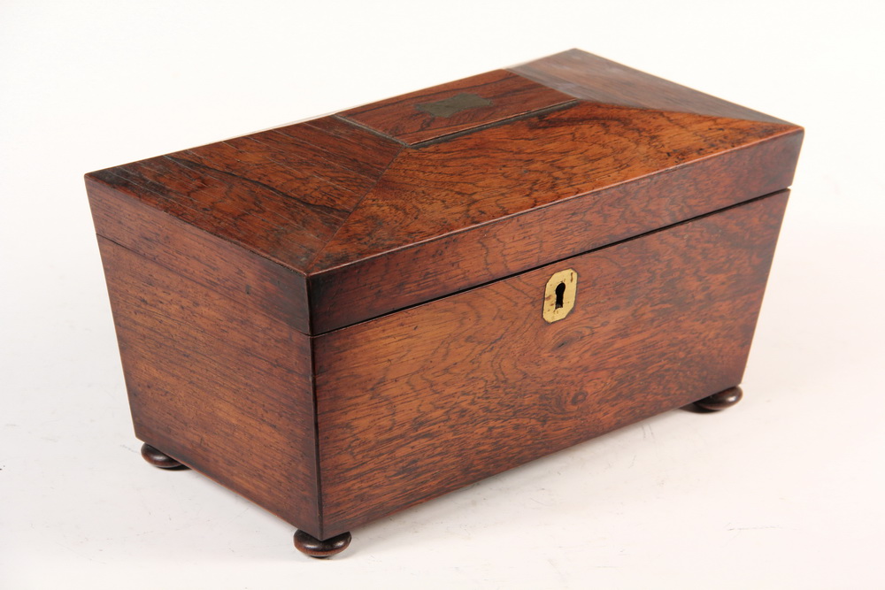 Appraisal: ENGLISH TEA CADDY - Regency Rosewood Casket Form Tea Caddy