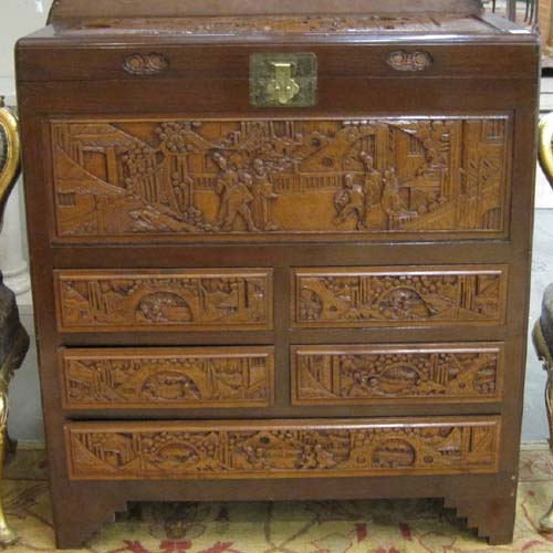 Appraisal: CHINESE CARVED CAMPHOR BLANKET CHEST ON CHEST Chinese th century