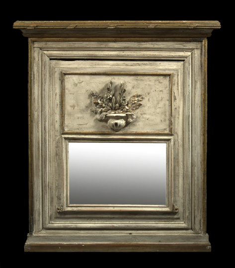 Appraisal: Scandinavian Carved White-Painted and Parcel-Gilt Beechwood Trumeau Mirror ca of